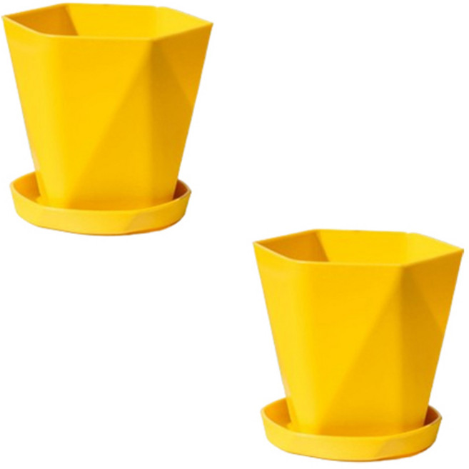 더플로우커머스 노르딕 육각형 심플 컬러 플라스틱 화분, 옐로우, 2개