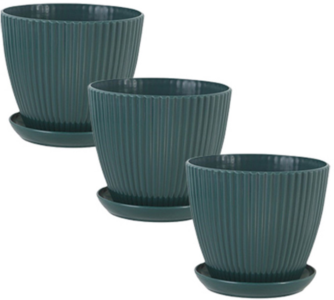 더플로우커머스 심플 단색 스트라이프 포인트 플라스틱 화분, 딥그린, 3개