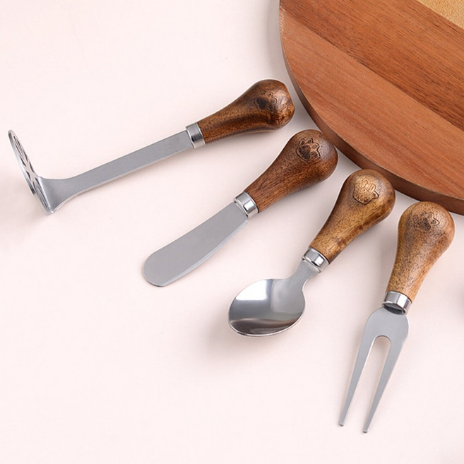 토스트 버터 나이프 + 포크 + 숟가락 + 감자 으깨기 세트, 실버, 1세트