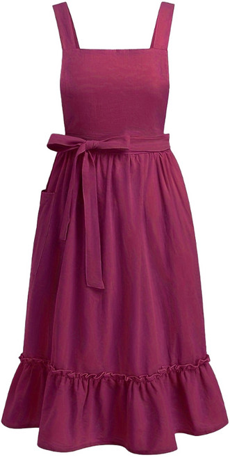 엘쏘 북유럽 린넨 주름 원피스 앞치마, 브릭레드, 1개