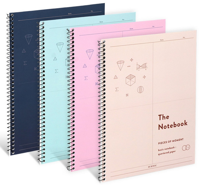 아이코닉 스프링 베이직 수학노트 4종 세트, 크림아몬드, 핑크, 민트, 네이비, 1세트