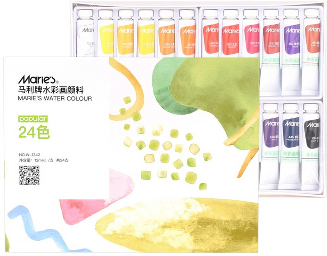 마리에스 시나아트 수채화 물감 W-1342, 12ml, 24색