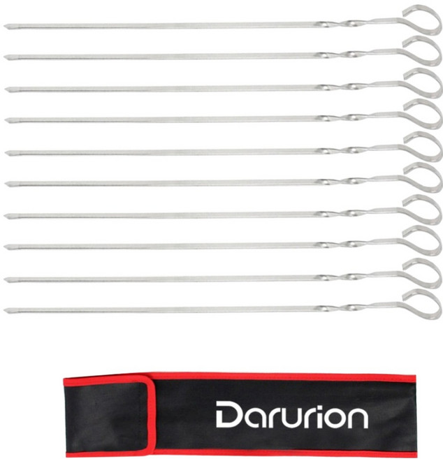 다루리온 캠핑 바베큐 꼬치 10p + 전용파우치 세트, 실버, 1세트