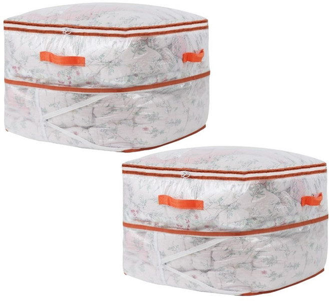 하늬통상 오렌지 2단 압축 이불 옷 정리함, 2개입, 1세트, 투명