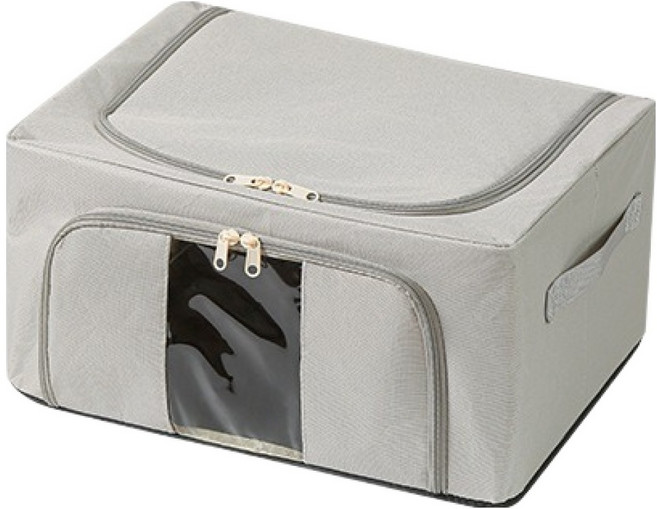 로이홈 투명창 접이식 2도어 오픈 의류 수납 보관 가방, 그레이, 1개