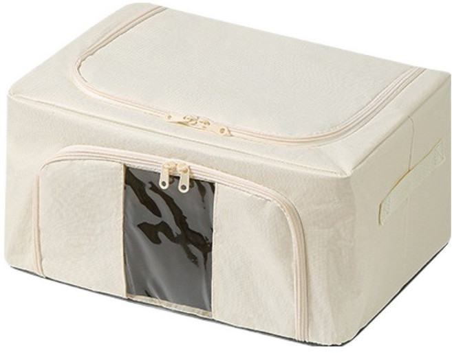 로이홈 투명창 접이식 2도어 오픈 의류 수납 보관 가방, 베이지, 1개