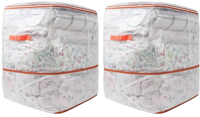 하늬통상 오렌지 2단 압축 이불 옷 정리함 130L, 1개입, 2개, 투명