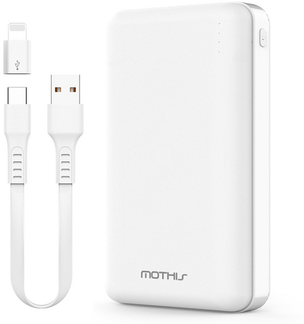 모디스 슬림 듀얼 보조배터리 20000mAh + C타입 케이블 + 8핀 젠더 세트, 화이트, SPE-2PCPPB200A