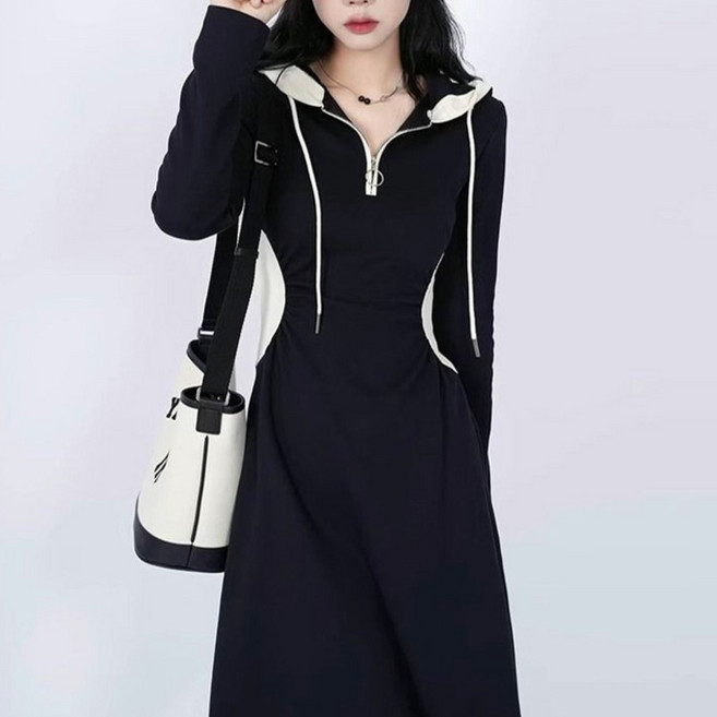 페이퍼먼츠 프랑 캐주얼 후드 스트링 반집업 원피스 10081 빅사이즈 포함