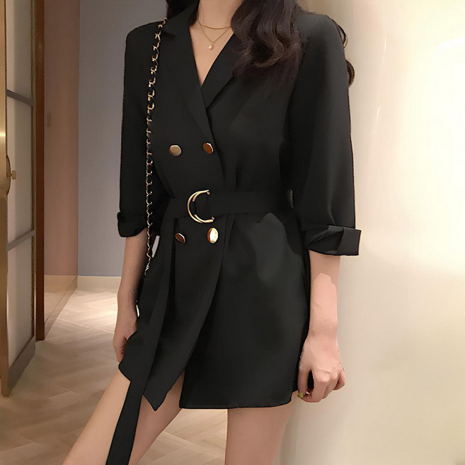 비비에모 여성용 스트랩 벨트 더블업 하프 재킷 10237