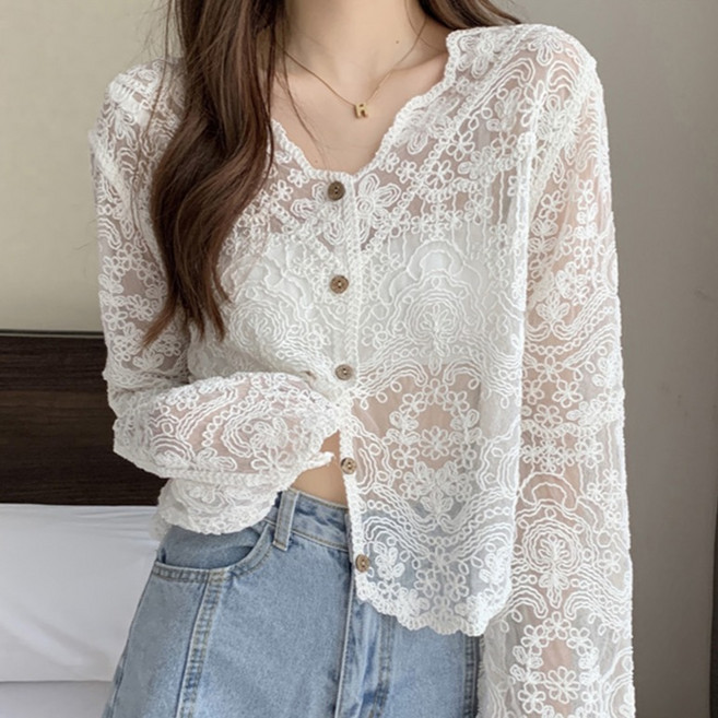 페이퍼먼츠 여성용 펀칭 레이스 얇은 여름 가디건 10278