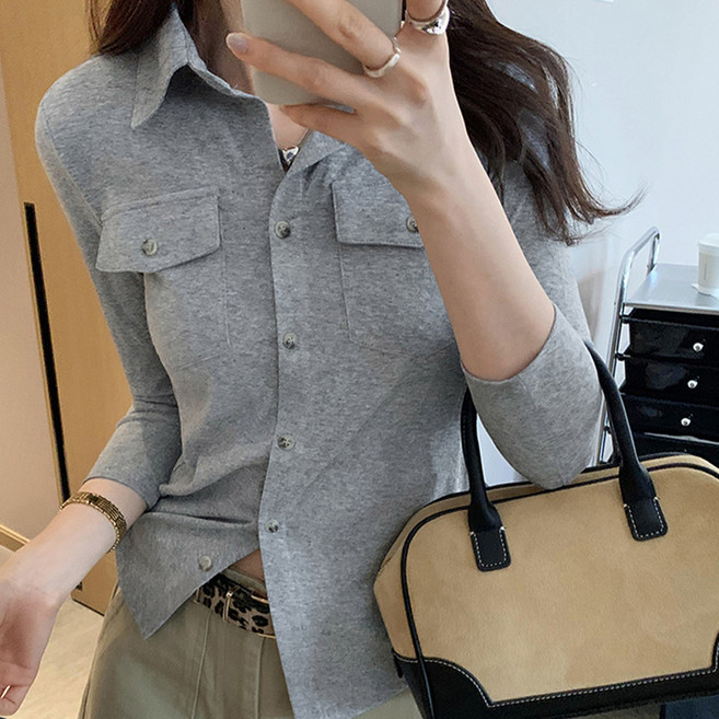 페이퍼먼츠 여성용 포켓 카라 부들 코튼 셔츠 10196