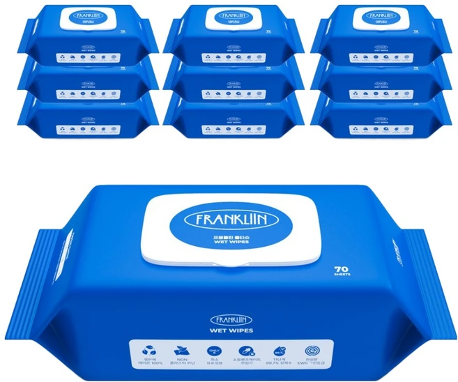 프랭클린 아기 물티슈 캡형, 75g, 70매, 10개 - 쿠팡