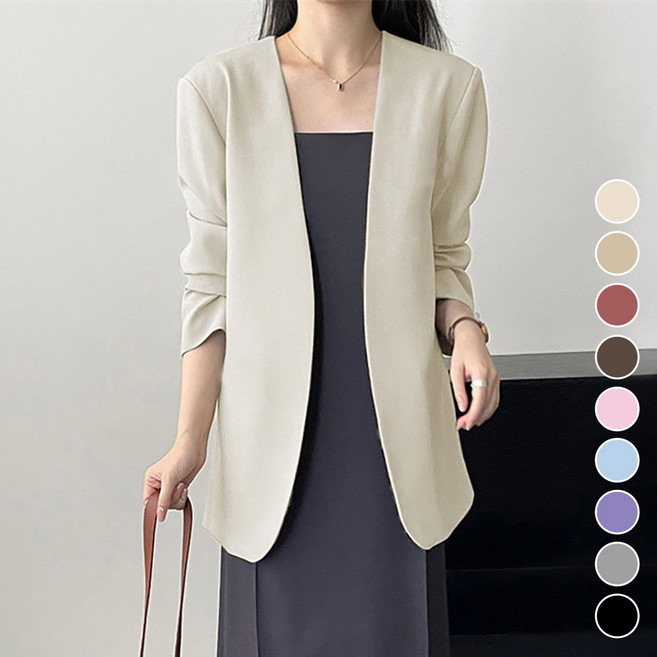 아뗄릭 여성용 9컬러 곡선 노카라 노버튼 모던 봄가을 자켓 10184