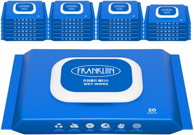 프랭클린 휴대용 물티슈 캡형, 75g, 20매, 24개