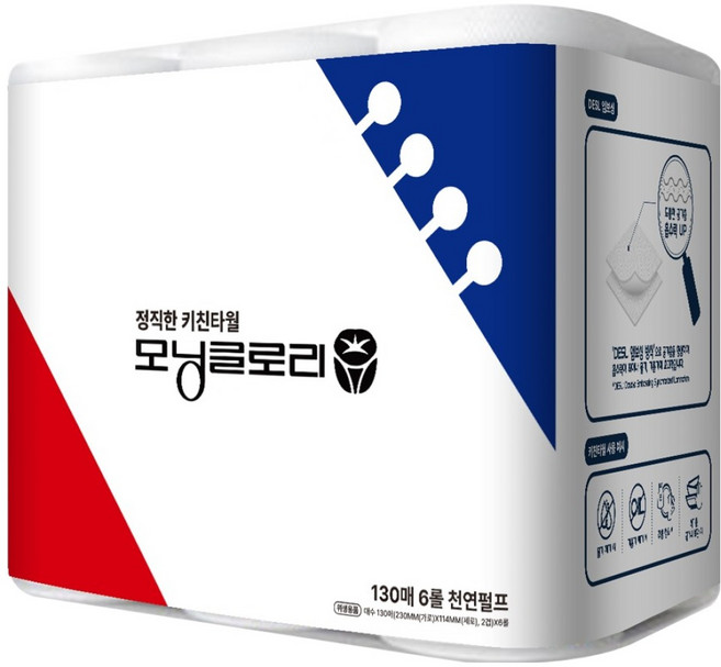 모닝글로리 정직한 천연펄프 키친타월 2겹, 130매, 6개