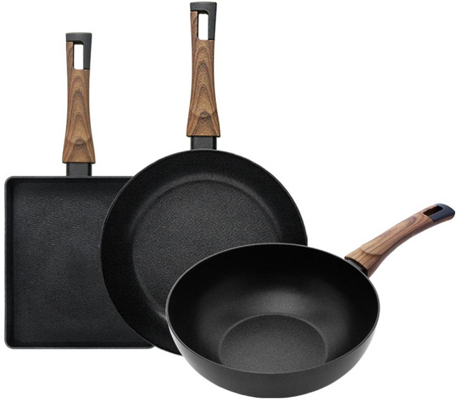 실바트 인덕션 까리노 IH 프라이팬 세트 3개, 블랙, 계란말이팬 24cm + 프라이팬 30cm + 궁중팬 30cm, 1세트