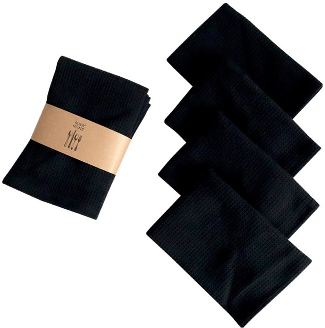 흡수가 빠른 순면 주방 행주, 블랙, 5개