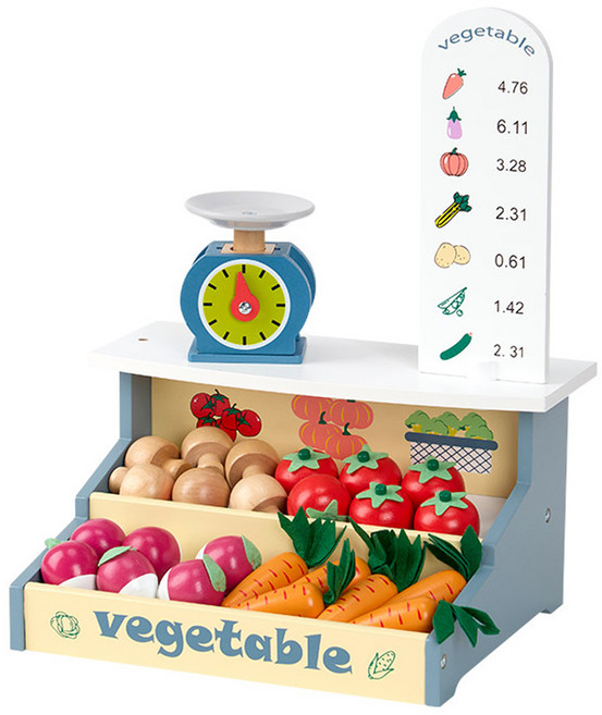 캐스비 플레이 원목 슈퍼마켓 야채 놀이대 세트, 혼합색상, 1세트