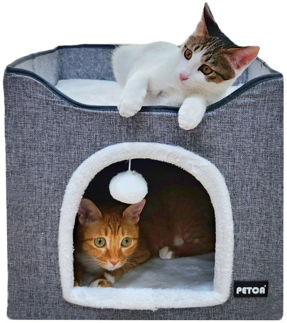 펫카 고양이 2층 쿠션 숨숨집 하우스, 그레이, 1개