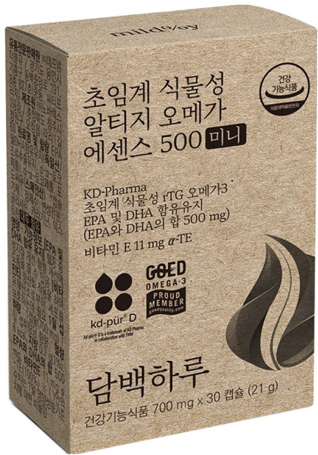 담백하루 초임계 식물성 알티지 오메가 에센스 500 미니 21g, 30정, 1개