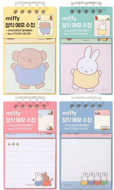 iiGEN 미피 접착 메모 수첩 4종 x 3p 45매 세트, 혼합색상, 3세트