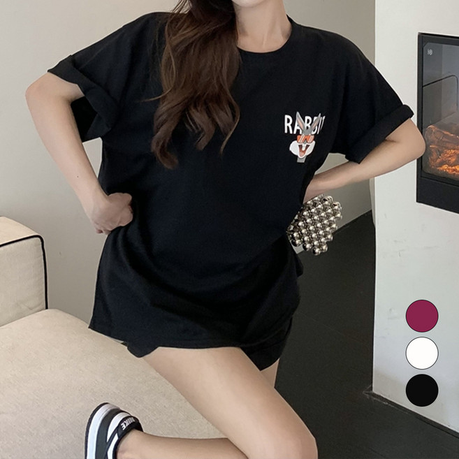 메이첼 여성용 오버핏 프리스타일 래빗 백프린팅 티셔츠 10229