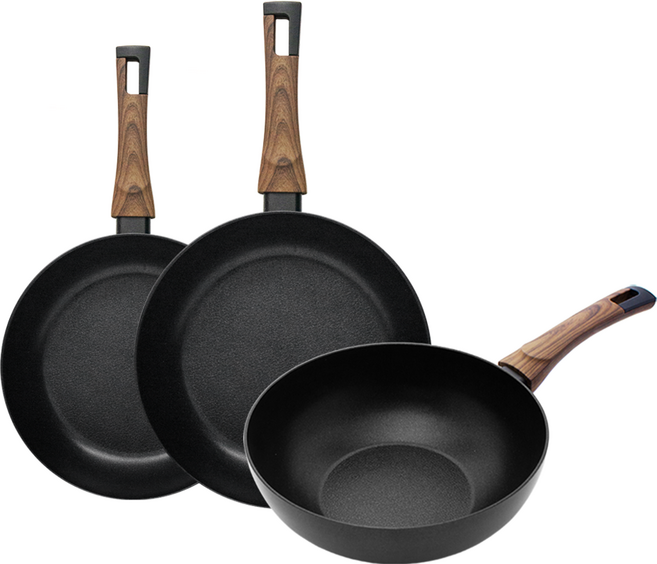 실바트 인덕션 까리노 IH 프라이팬 세트 3개, 블랙, 1세트, 프라이팬 24cm + 프라이팬 28cm + 궁중팬 28cm