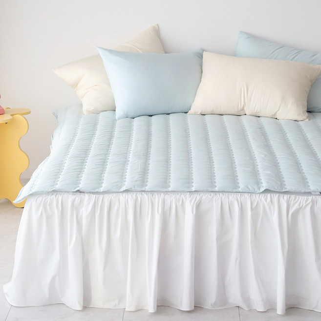 베이직톤 국내산 모달100 한사이즈 큰 밴드 고정형 침대패드, 파우더블루