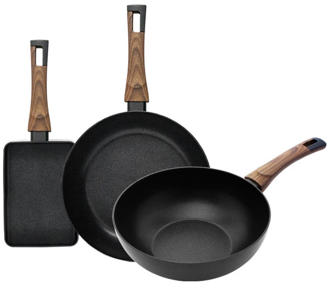 실바트 인덕션 까리노 IH 프라이팬 세트 3개, 블랙, 계란말이팬 18cm + 프라이팬 28cm + 궁중팬 28cm, 1세트