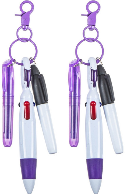 오마땅 4색볼펜 형광펜 마커 카라비너, 퍼플, 2개