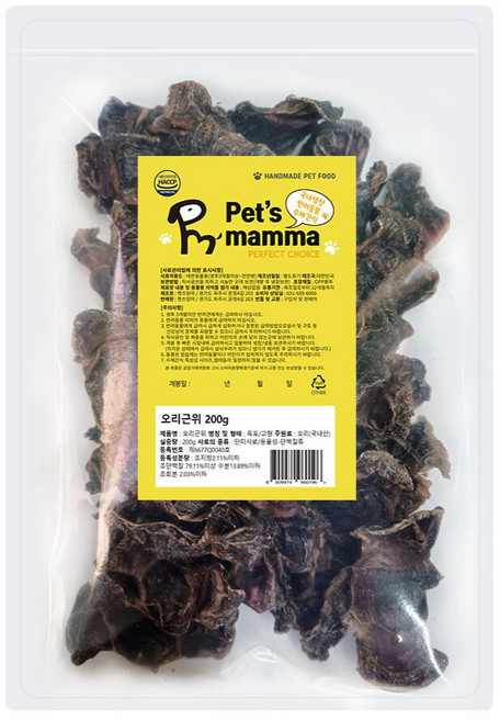 펫츠맘마 강아지 수제간식, 오리근위, 200g, 1개