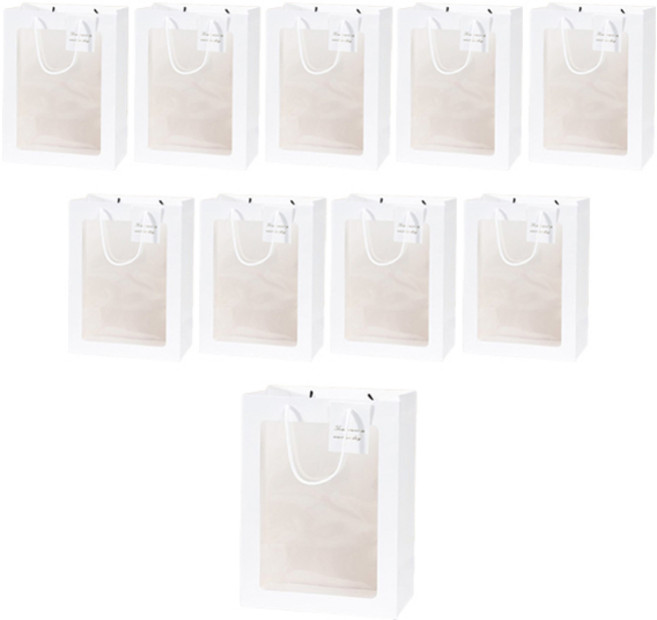 에이비엠코리아 사각 꽃 투명 쇼핑백, 화이트, 10개