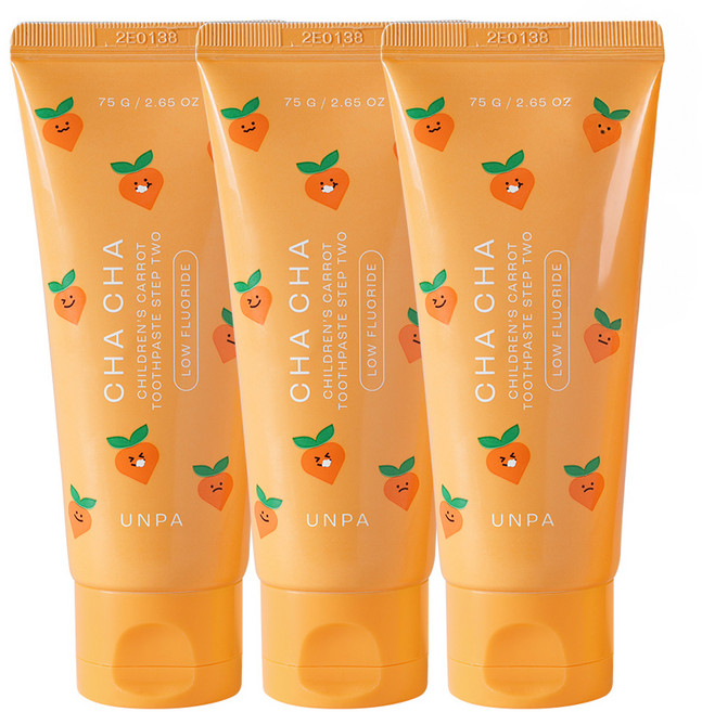 언파 차차 비건 캐롯 저불소 어린이 치약, 75g, 3개