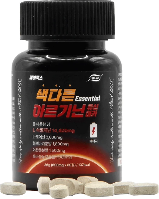 메아룩스 색다른 아르기닌 류신 마카 Essential 14400mg 36g, 60정, 1개 - 쿠팡