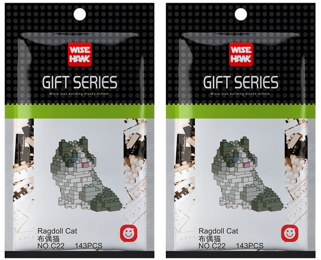와이즈호크 아토 렉돌고양이 나노블럭 C22wh, 혼합색상, 2개
