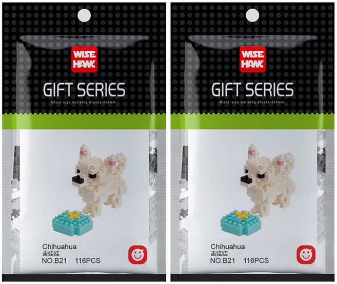 와이즈호크 아토 치와와 나노블럭 B21wh, 혼합색상, 2개