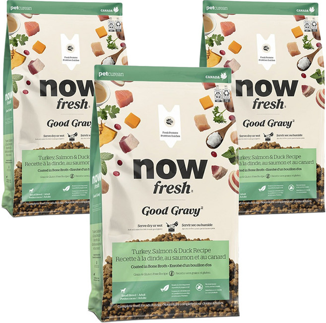 now 어덜트 강아지 프레쉬 스몰브리드 굿 그레이비 건식사료, 칠면조, 2kg, 3개