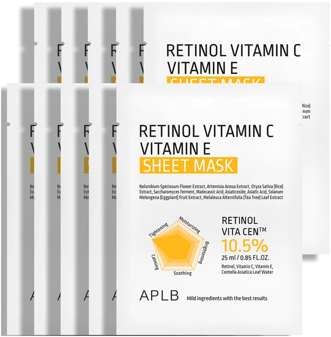 APLB 레티놀 비타민C 비타민E 시트 마스크, 1개, 10개입 - 쿠팡