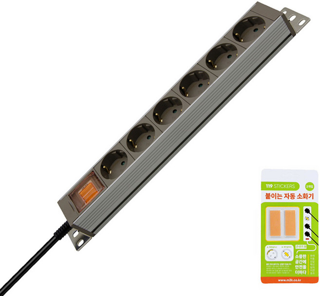 가가넷 서버랙 알루미늄 멀티탭 6구 + 자동소화 119 화재예방 스티커 2p 세트, 1세트, 1.5m