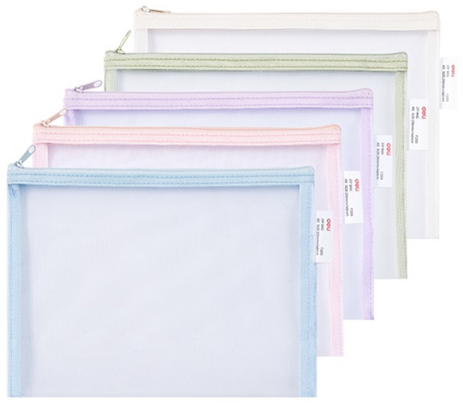 델리 메쉬 컬러 파우치 A5 5종, 블루, 핑크, 퍼플, 그린, 화이트, 1세트