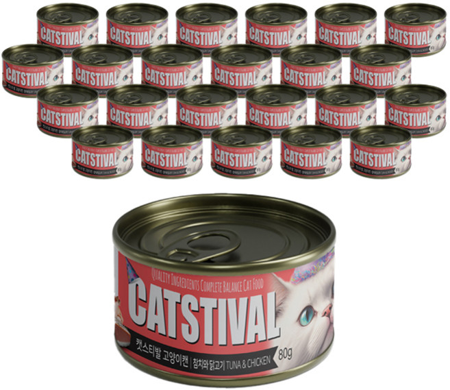 캣스티발 고양이 간식캔, 참치와 닭고기, 80g, 24개