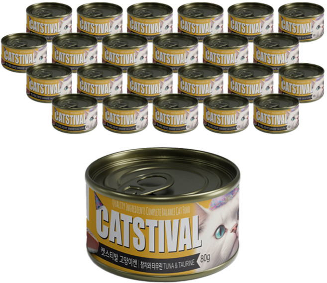 캣스티발 고양이 간식캔, 참치와 타우린, 80g, 24개