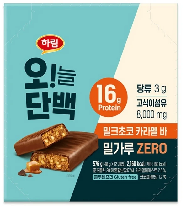 하림 오늘단백 밀크초코 카라멜바 12p, 576g, 1개 - 쿠팡
