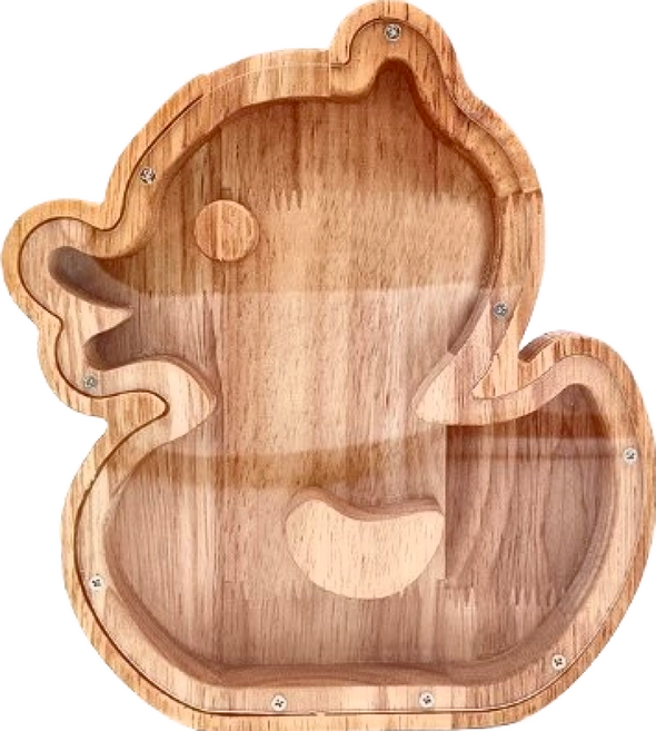 愛北鼻 北歐風木製存錢筒 20 x 18cm, 小黃鴨 木色, 1個