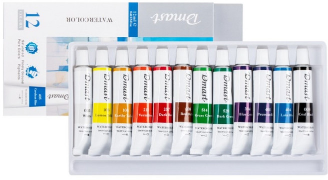 디마스트 전문가용 수채 물감, 12ml, 12색