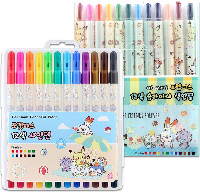 寶可夢 Poképeace 12色彩色鉛筆 + 12色簽字筆組, 1套, 隨機出貨
