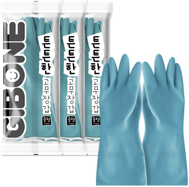 기본에 튼튼한 고무장갑, 토파즈 블루, 중(M), 3세트