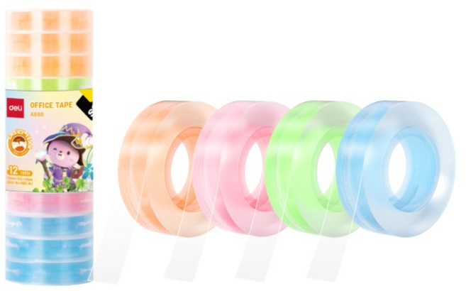 델리 테이프 컬러링 리필 12mm x 28m 4종 x 3p 세트, 1세트, 투명