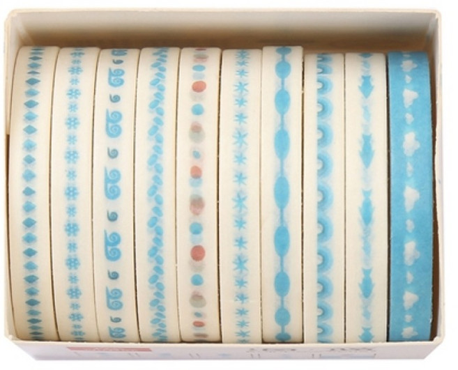 셀링뉴 아트스핀 울타리 다꾸 마스킹 종이 테이프 10종 세트 5mm x 2m, 오션블루, 1세트